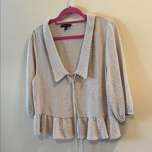 Moa Moa Cream and White Striped Blouse Size XL